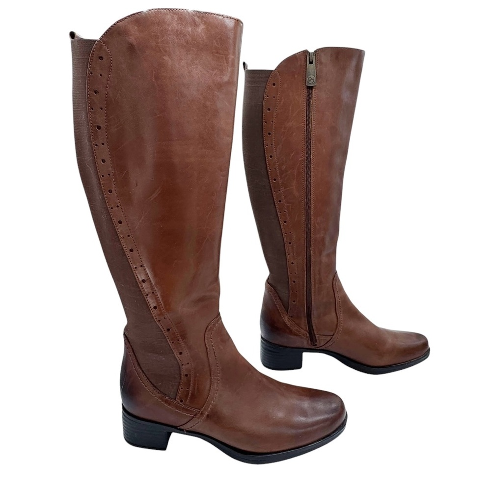 Blondo Women's Brown Leather Riding Boots Knee high Side Zip Heeled Size 7